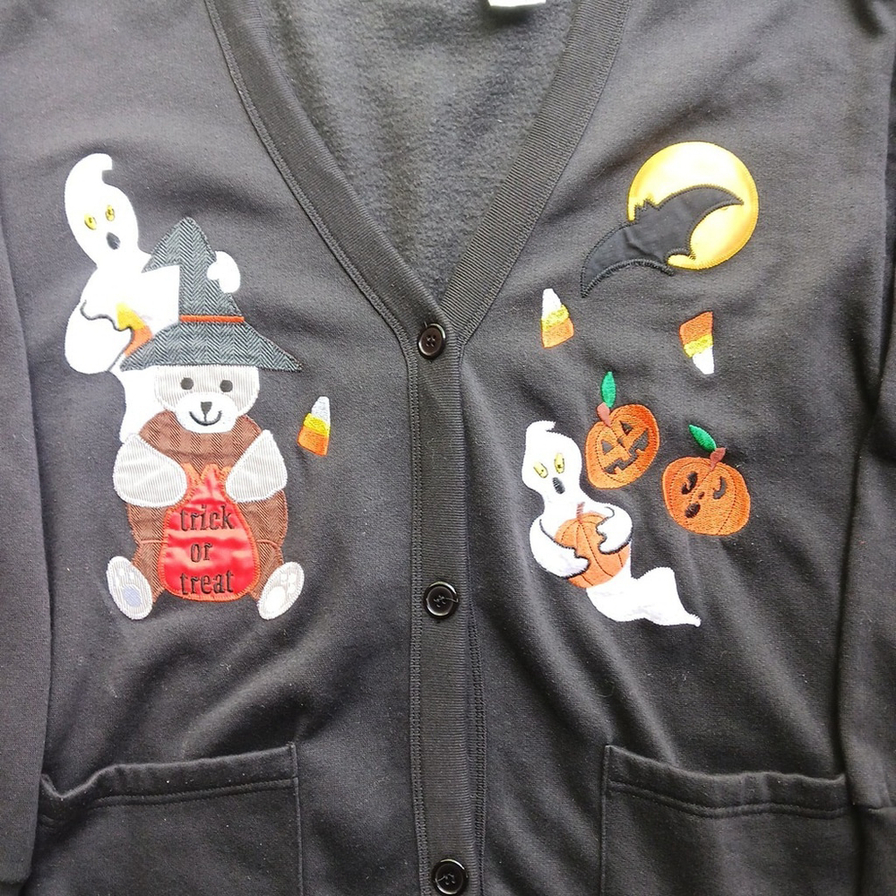 Vintage Ashley Hill Black Halloween Cardigan Sweater Large - Picture 2 of 4